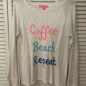 Lilly Pulitzer Cream Sweater with Pink and Blue Text